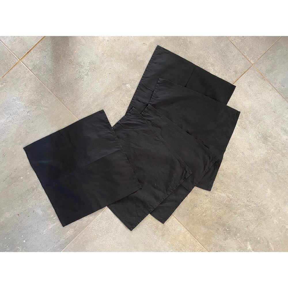 Set of 5 Jet Black Cloth Napkins 13” Square CLEAN‎